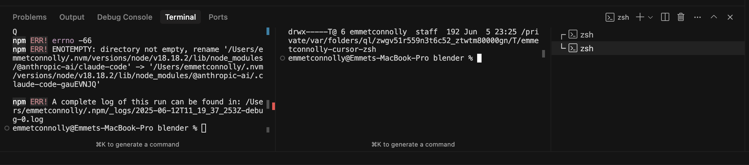 Screenshot of Claude Code running inside Cursor