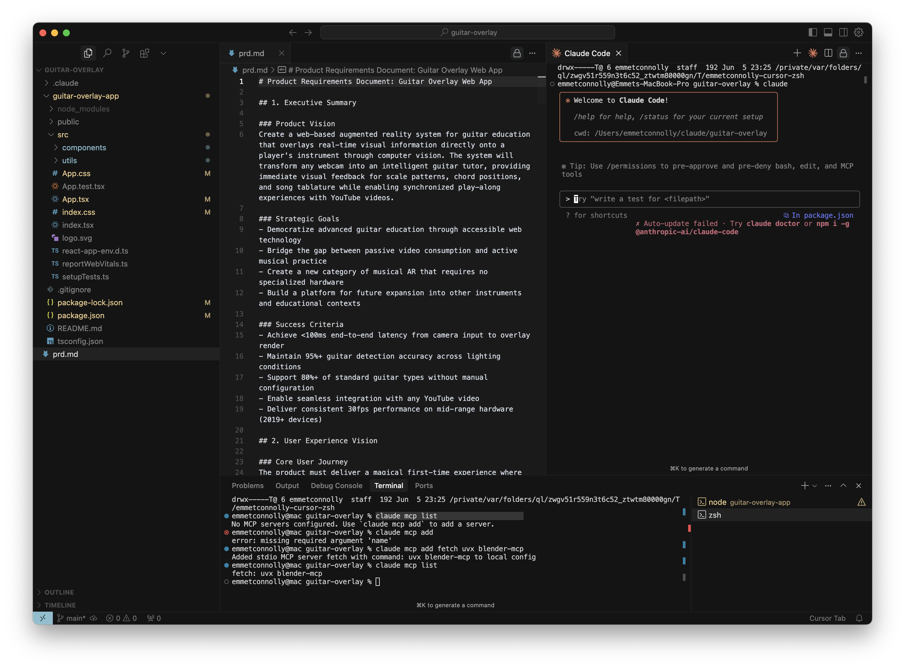 Screenshot of Claude Code running inside Cursor