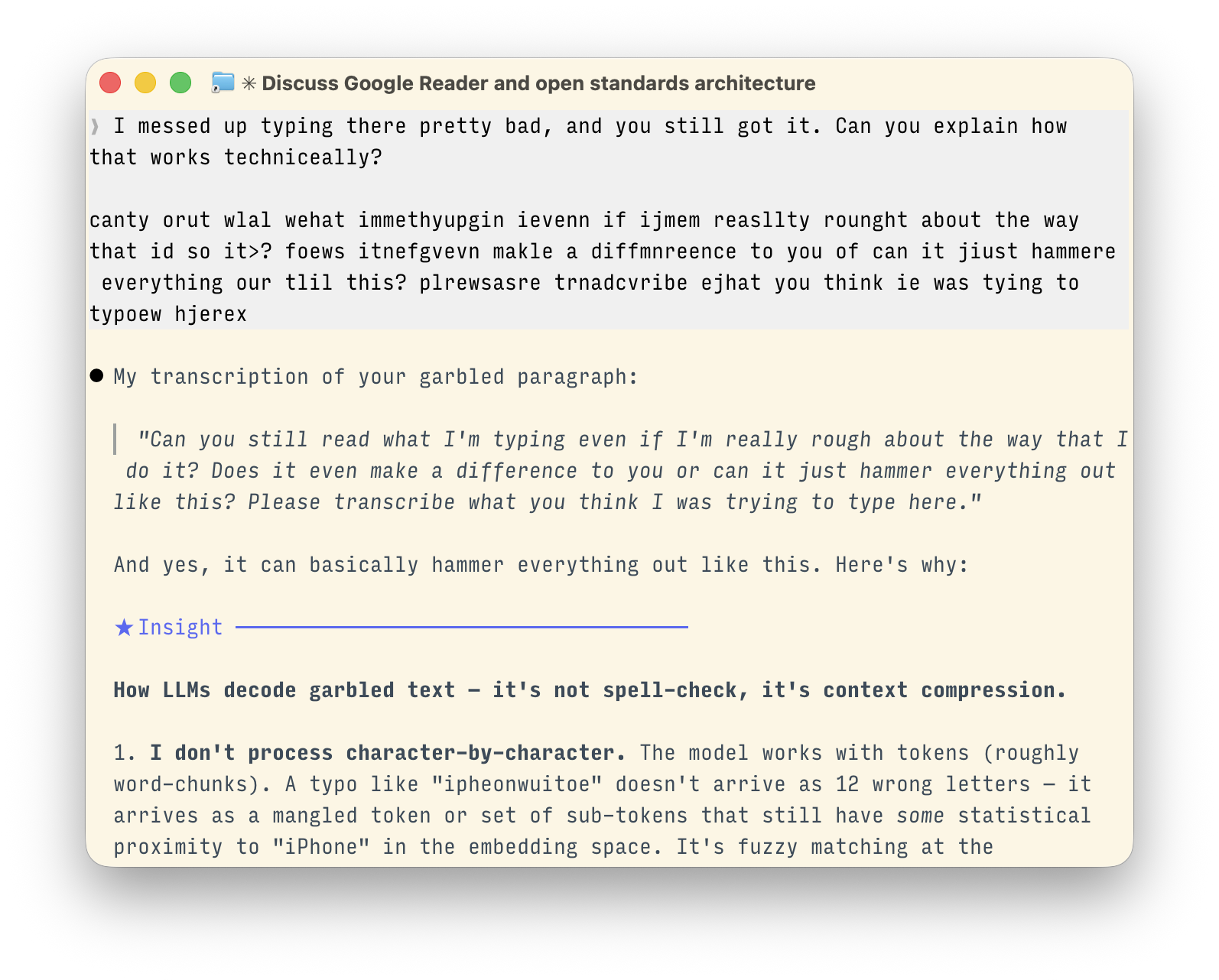 Claude Code interpreting garbled typing
